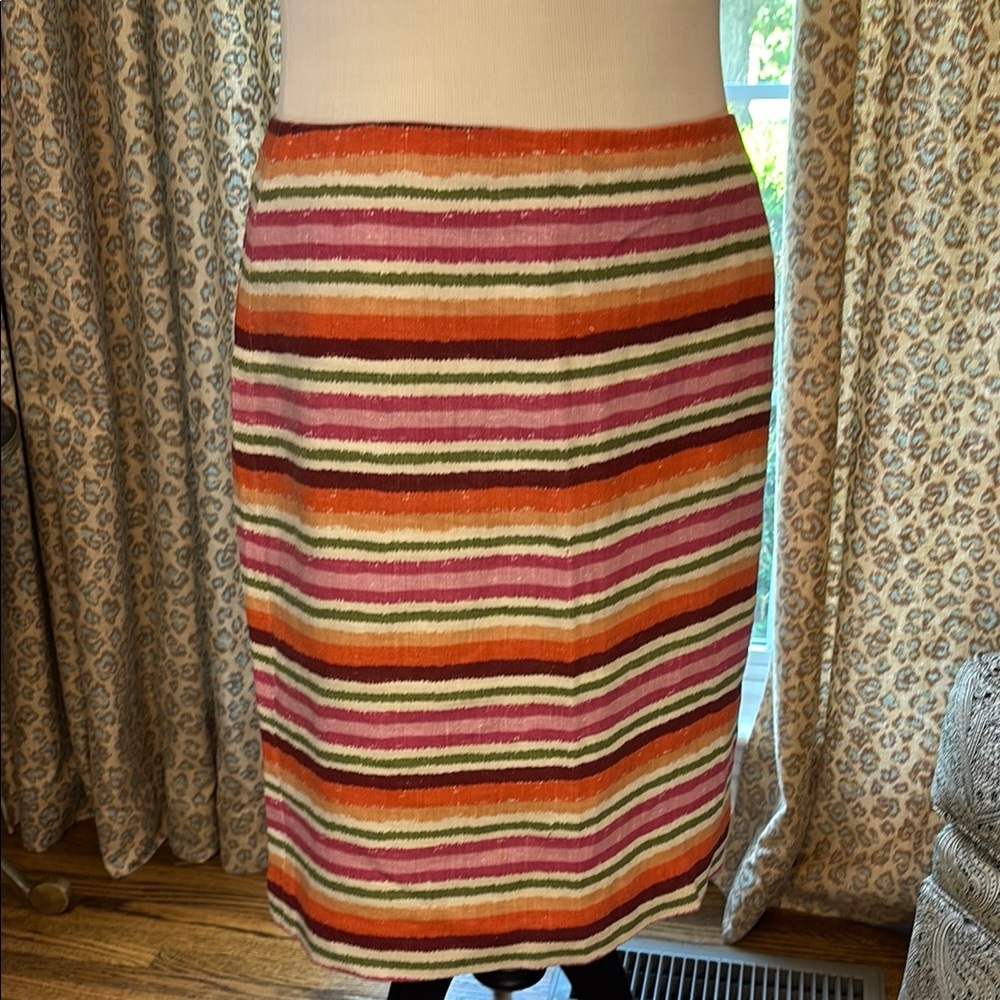 Talbots Red and Orange Linen Knee-Length Pencil Skirt
